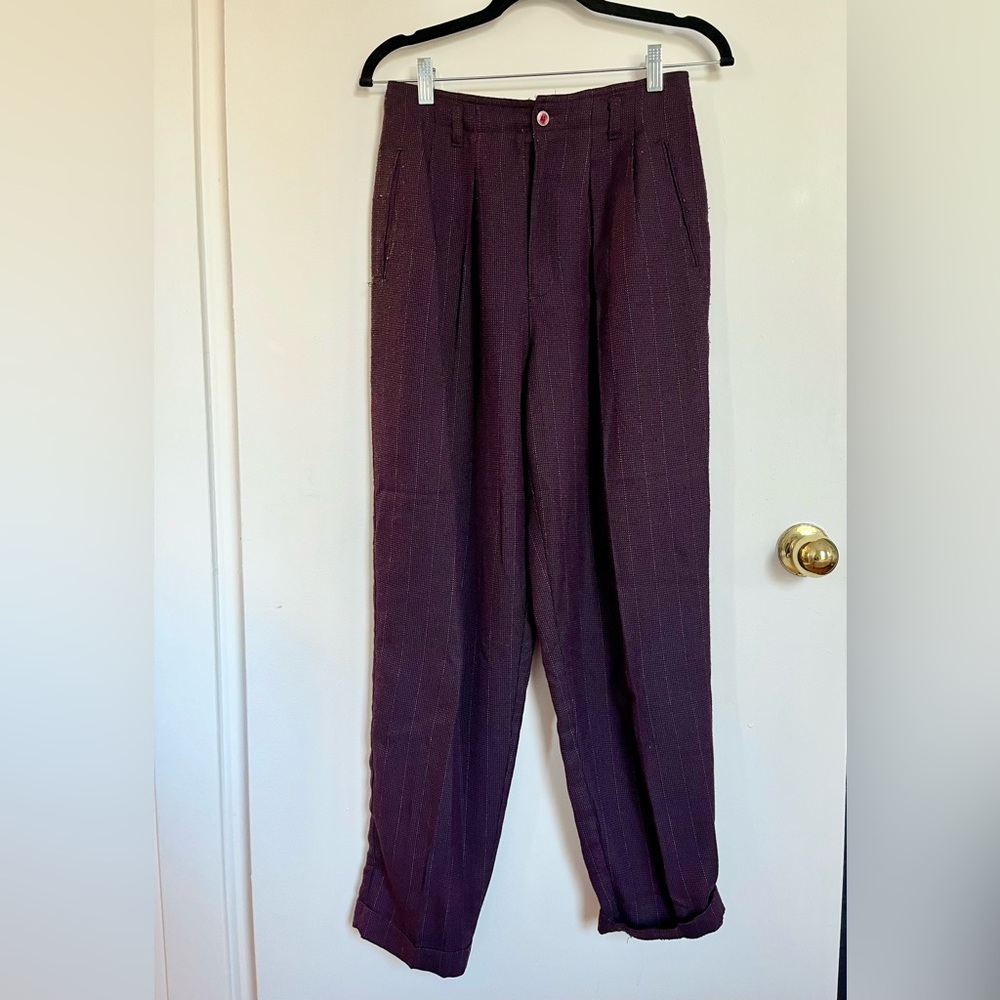 Vintage Eggplant Purple Striped Maggie Lawrence Collection Trousers Size S/M
